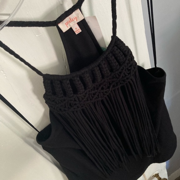💐3/$12 NWT Pixley Fringe Knit Halter Tank Black Small - Picture 11 of 11